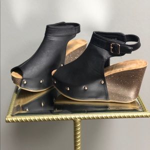 Black Studded Wedges